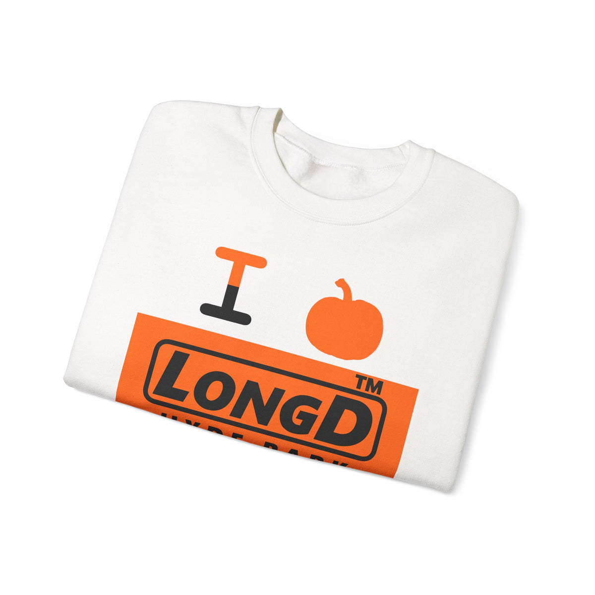 I pumpkin LongD Hyde Park logo positive black on negative orange crewneck sweatshirt