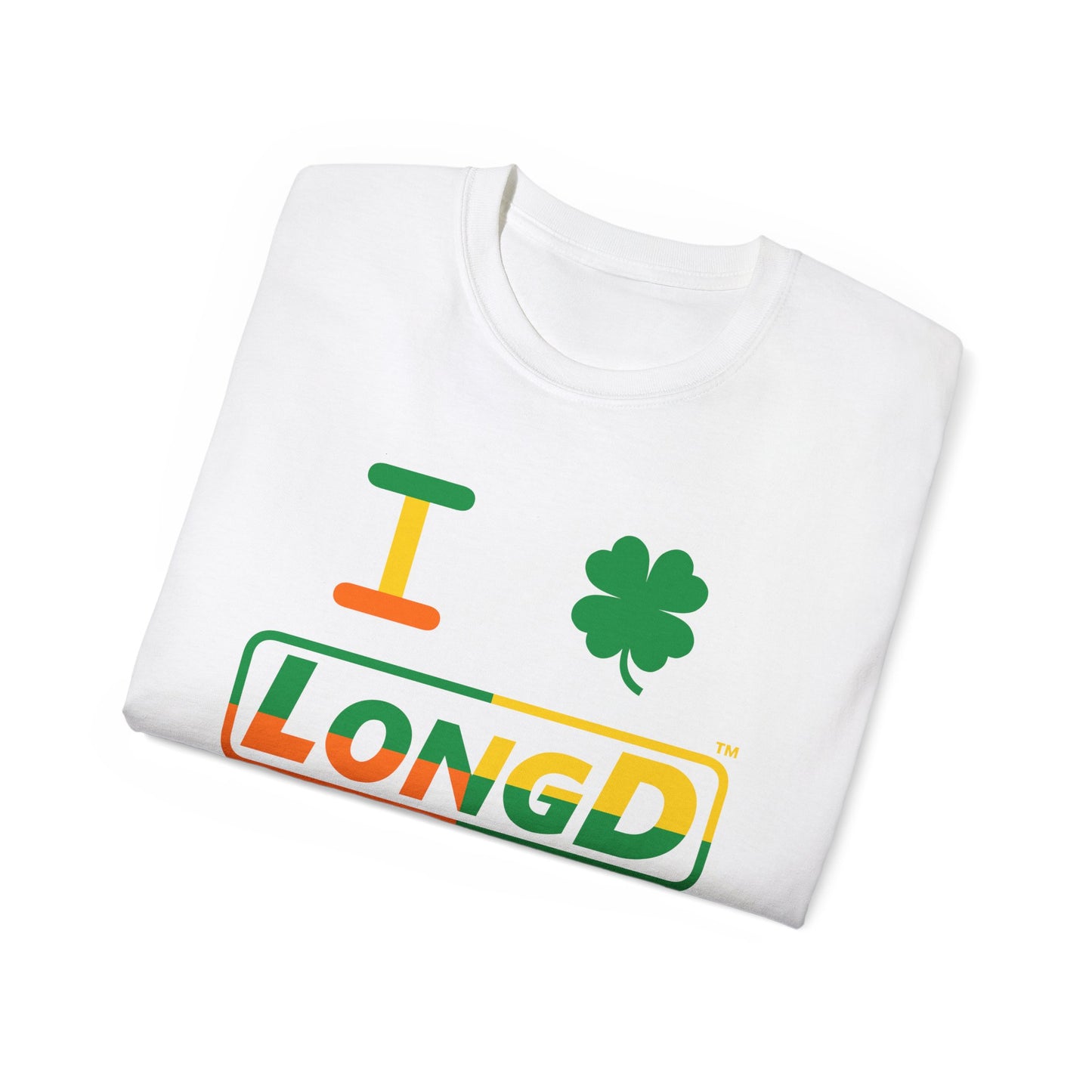 I Clover LongD® Logo Cotton Tee (St. Patrick's Day -Irish Green, Golden Yellow and Irish Orange quarters with 4-leaf clover)