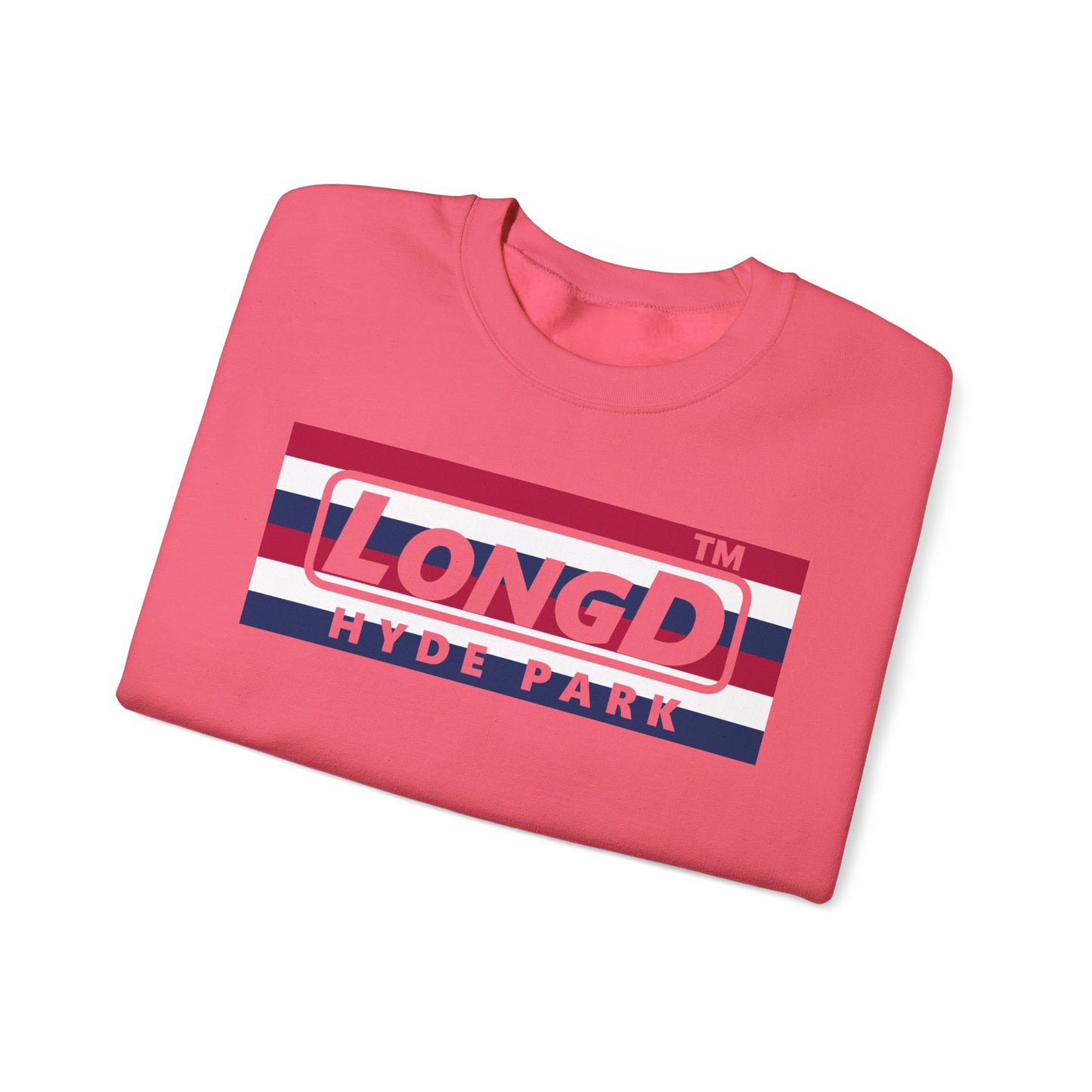 LongD negative horizontal 6-striped Hyde Park logo crewneck sweatshirt (patriotic colors)