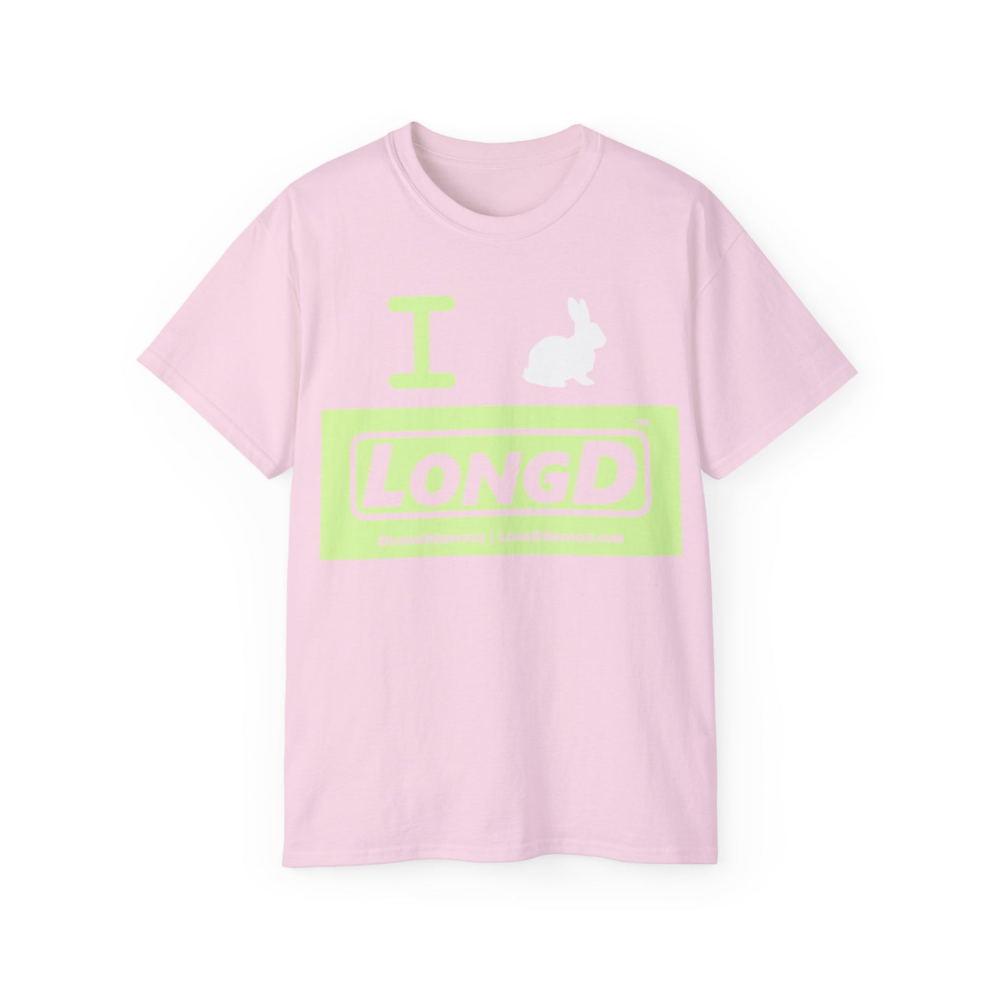 I Bunny LongD® Logo Cotton Tee Easter pastel green negative text (white Easter Bunny)