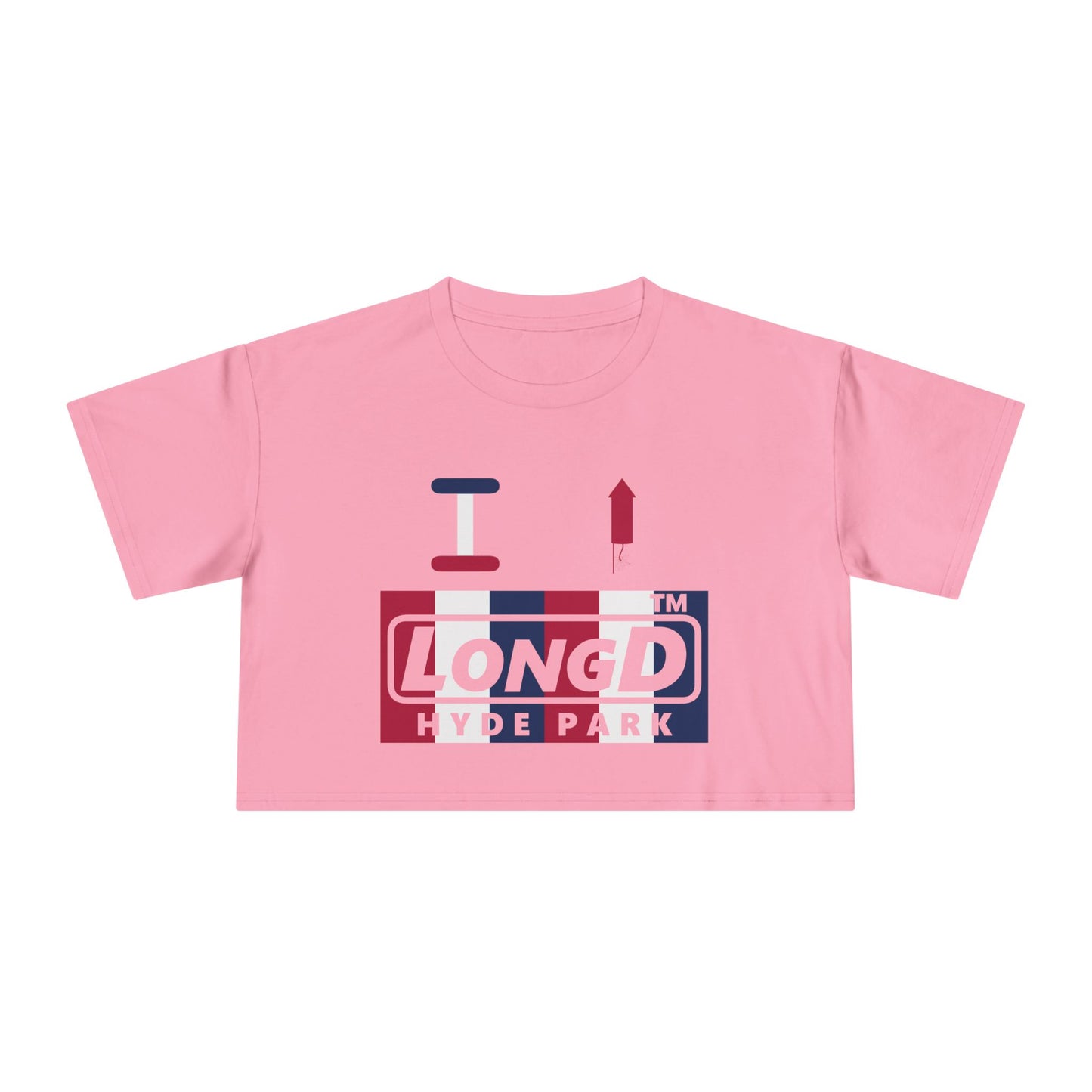 I firecracker LongD negative vertical 6-striped Hyde Park Logo Crop Tee (Patriotic colors)