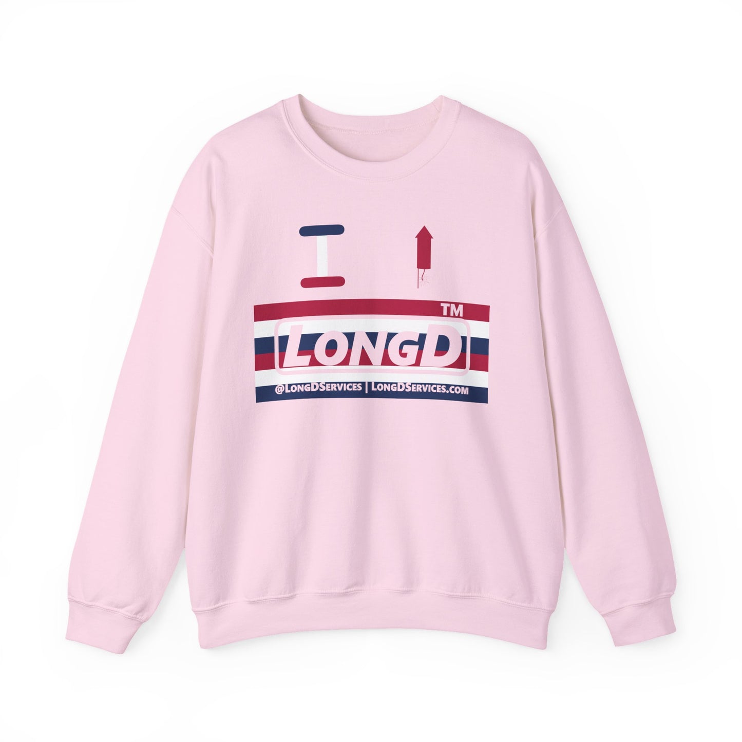 I firecracker LongD negative horizontal 6-striped tag-domain logo crewneck sweatshirt