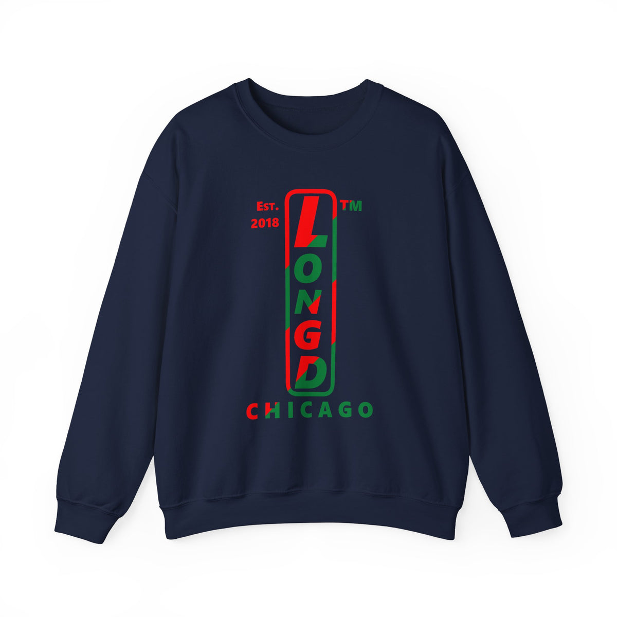 LongD Chicago positive upright pixel-weighted 4-striped logo (Xmas colors) crewneck sweatshirt