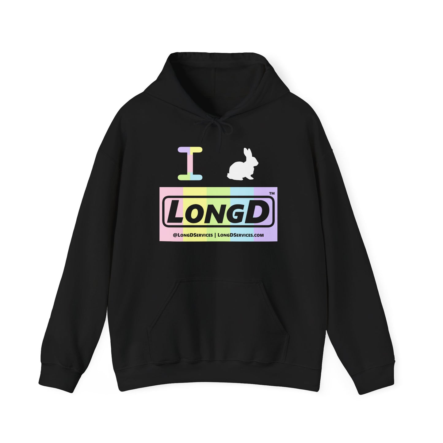 I Bunny LongD® Logo Hoodie pastel spectrum negative text (White Easter Bunny)