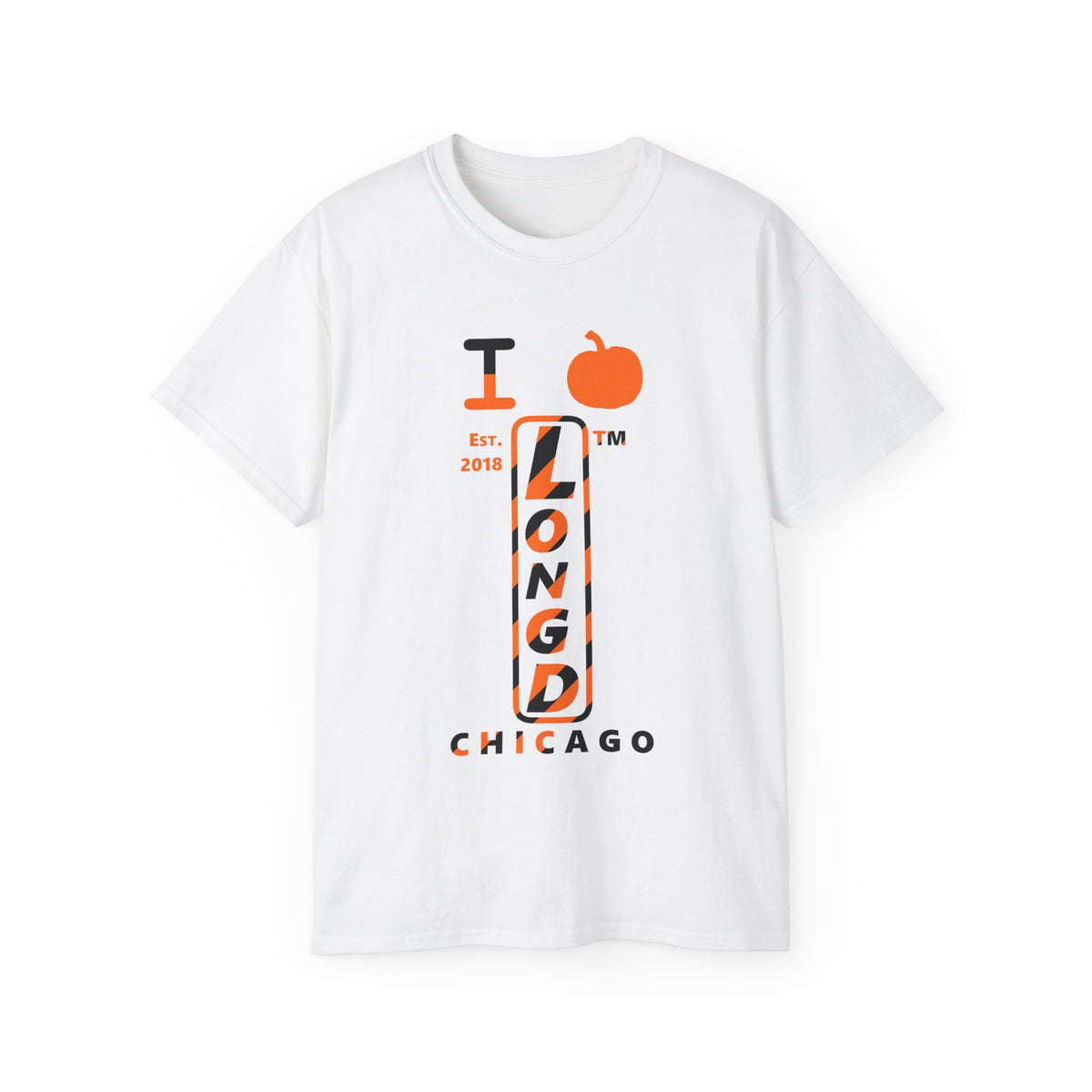 I pumpkin LongD Chicago positive upright pixel-weighted 12-striped front-back logo cotton tee