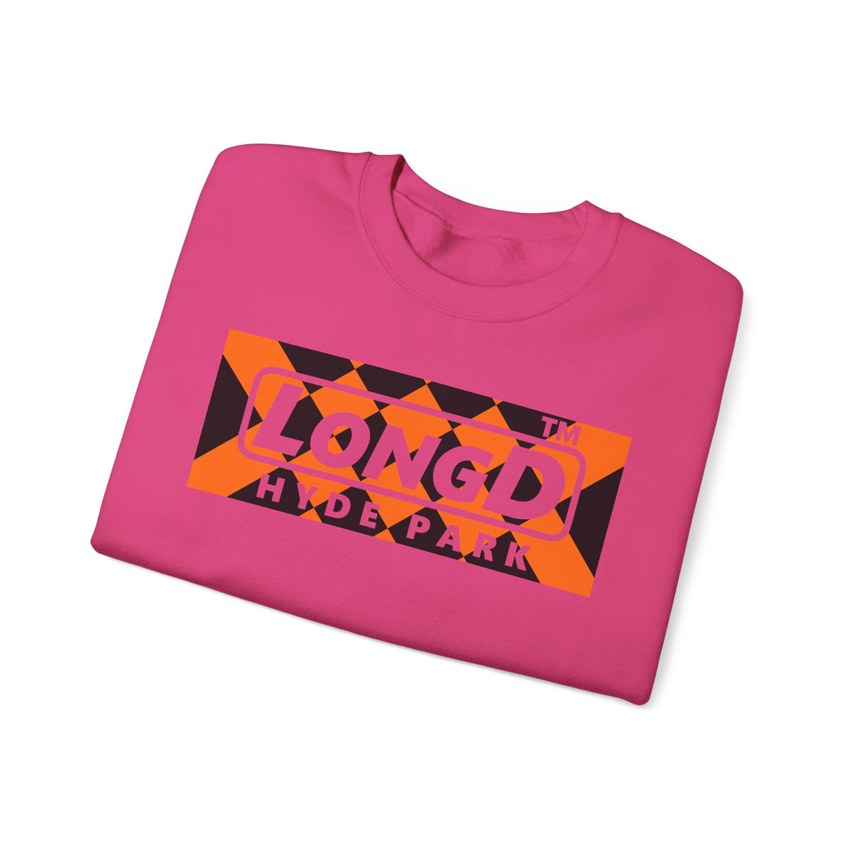 LongD Hyde Park negative stylized argyle logo (Halloween colors) crewneck sweatshirt