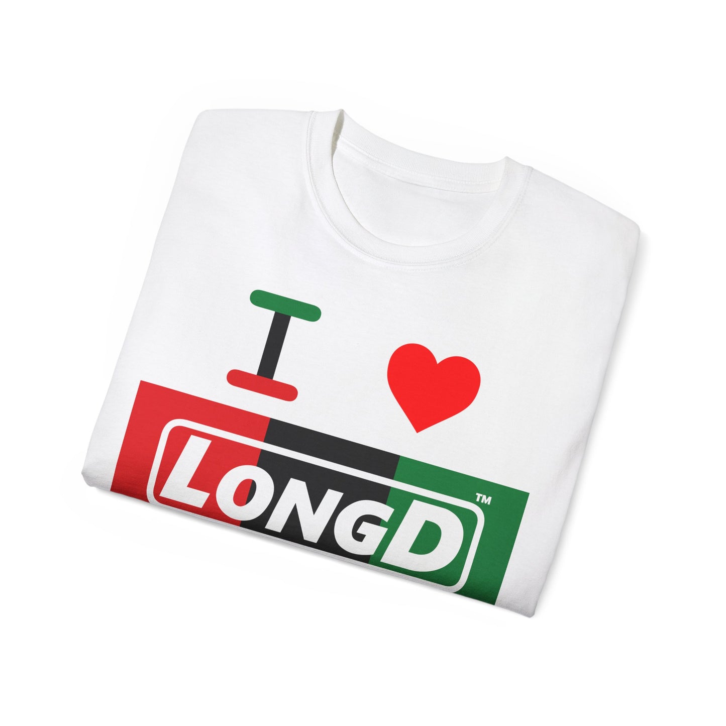 I Luv LongD® Logo Cotton Tee Juneteenth negative thirds text