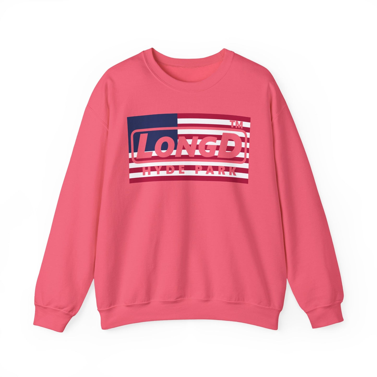 LongD negative flag front-back Hyde Park logo crewneck sweatshirt (patriotic colors)