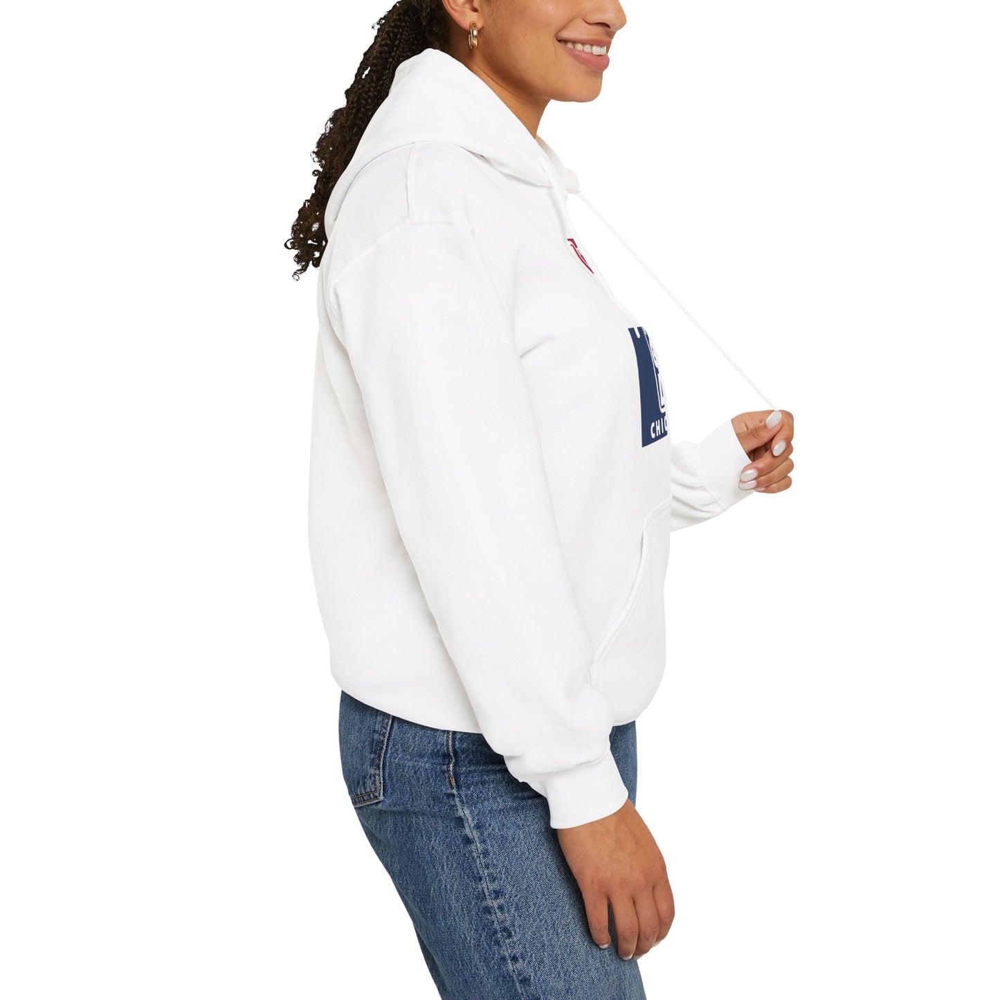 LongD® negative quarters upright Chicago logo hoodie