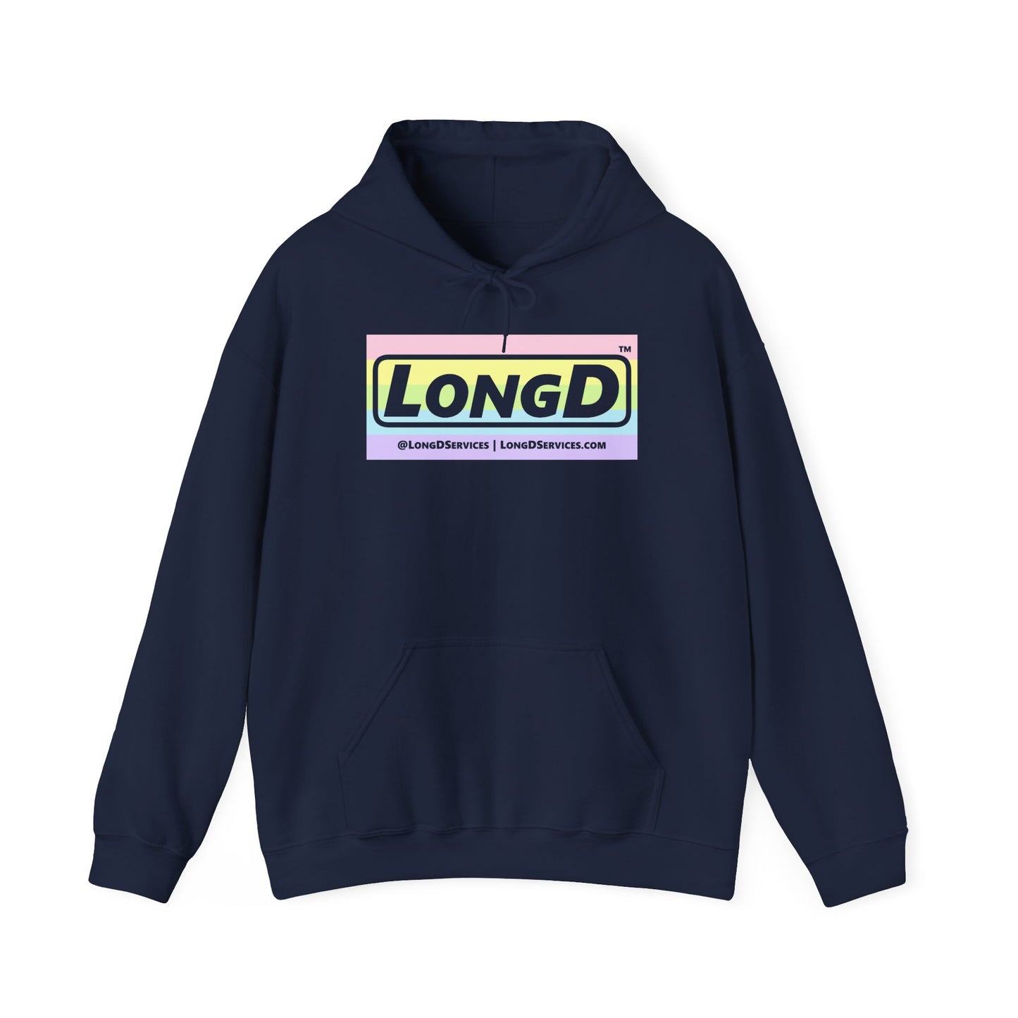 LongD® Logo Hoodie pastel striped negative text coloration