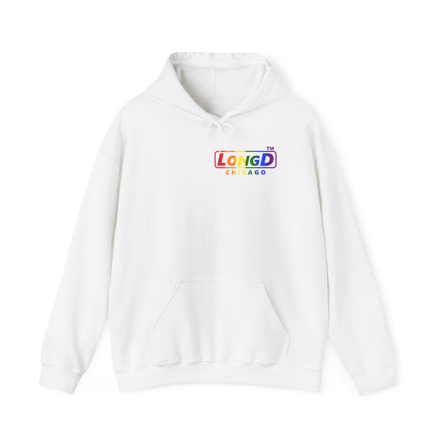 LongD® positive vertical striped single-breasted Chicago logo hoodie (Pride colors)