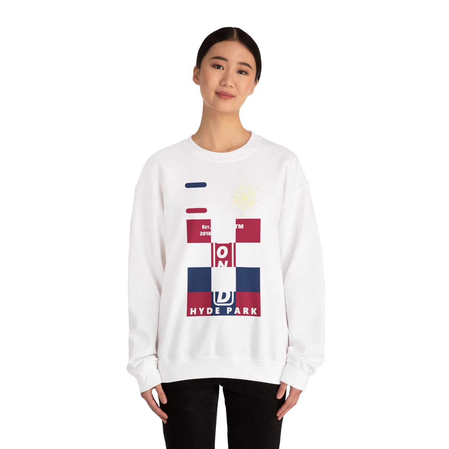 I Burst LongD negative 4x3 Hyde Park upright logo crewneck sweatshirt