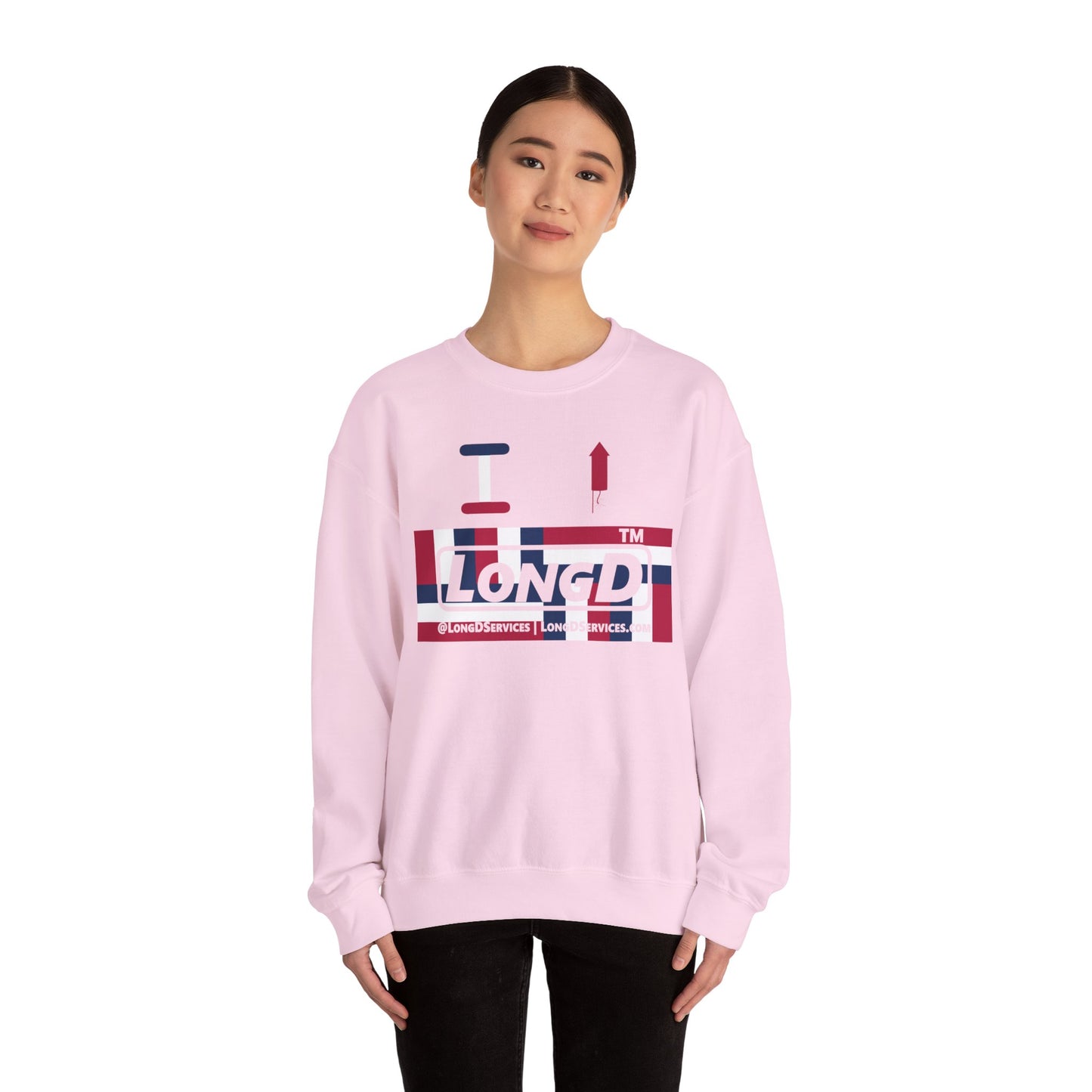 I firecracker LongD negative modified windmill tag-domain logo crewneck sweatshirt