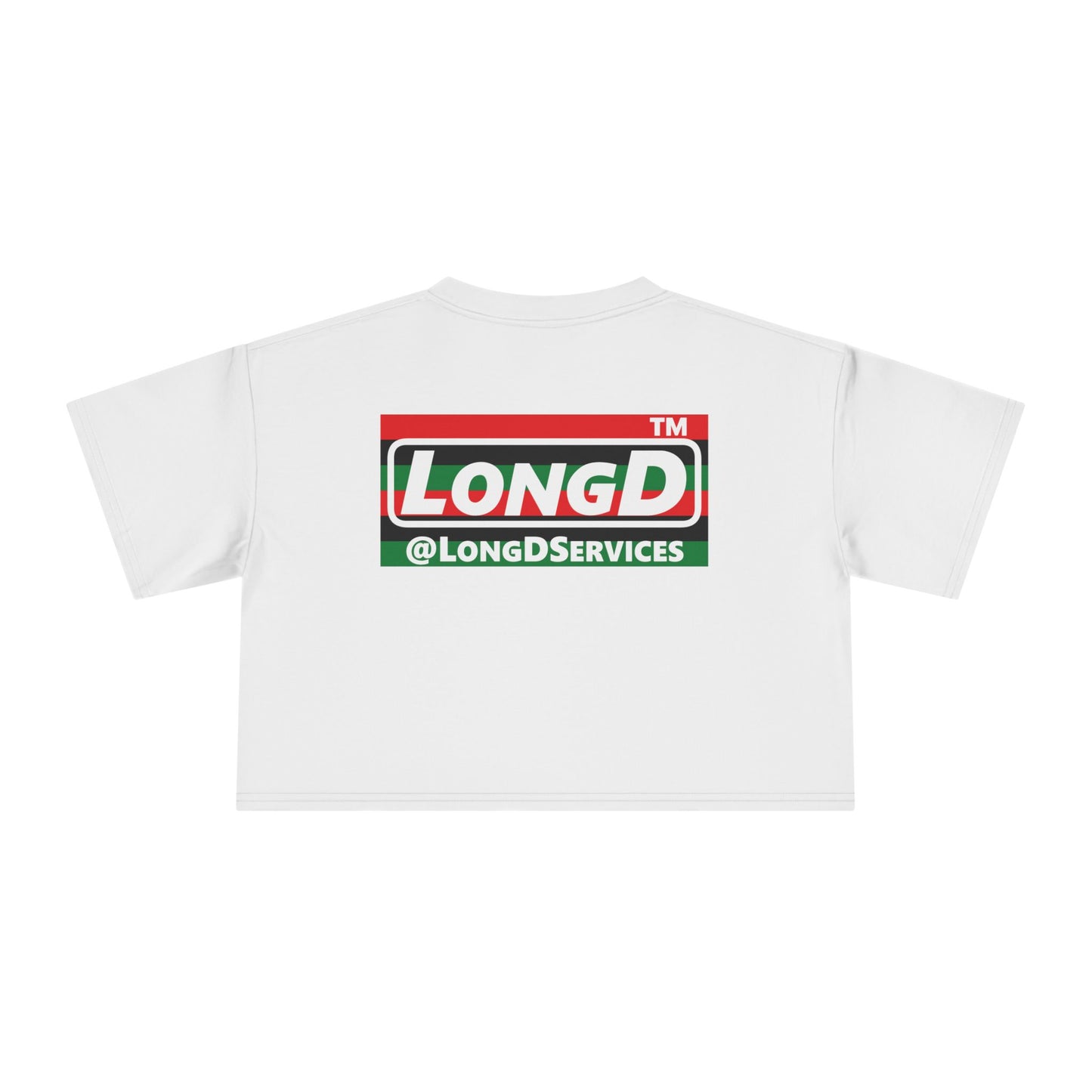 I fist LongD negative horizontal 6-striped front-back Hyde Park logo crop tee