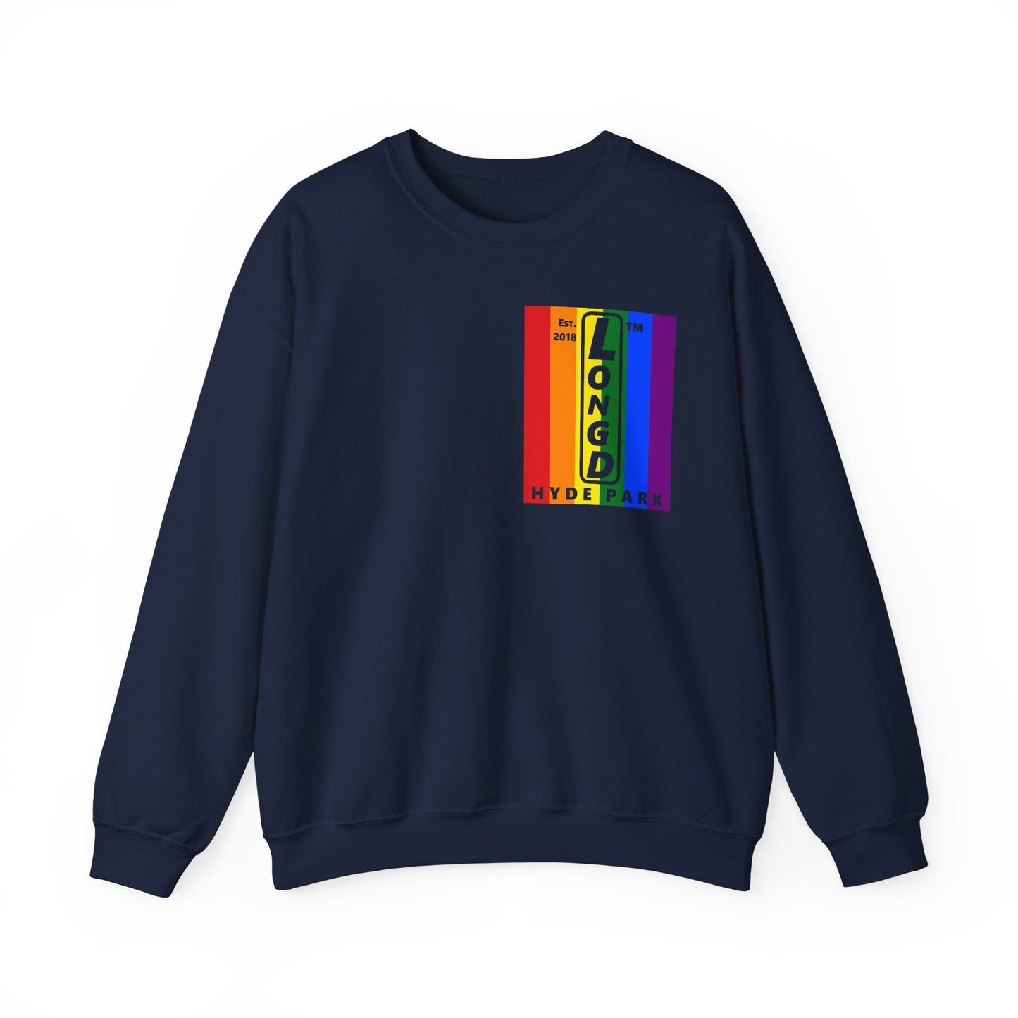 LongD negative flag single-breasted front-back Hyde Park upright logo crewneck sweatshirt (Pride colors)
