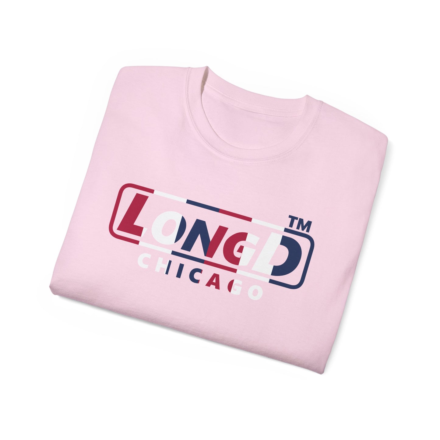 LongD positive vertical 6-striped Chicago logo cotton tee (patriotic colors)