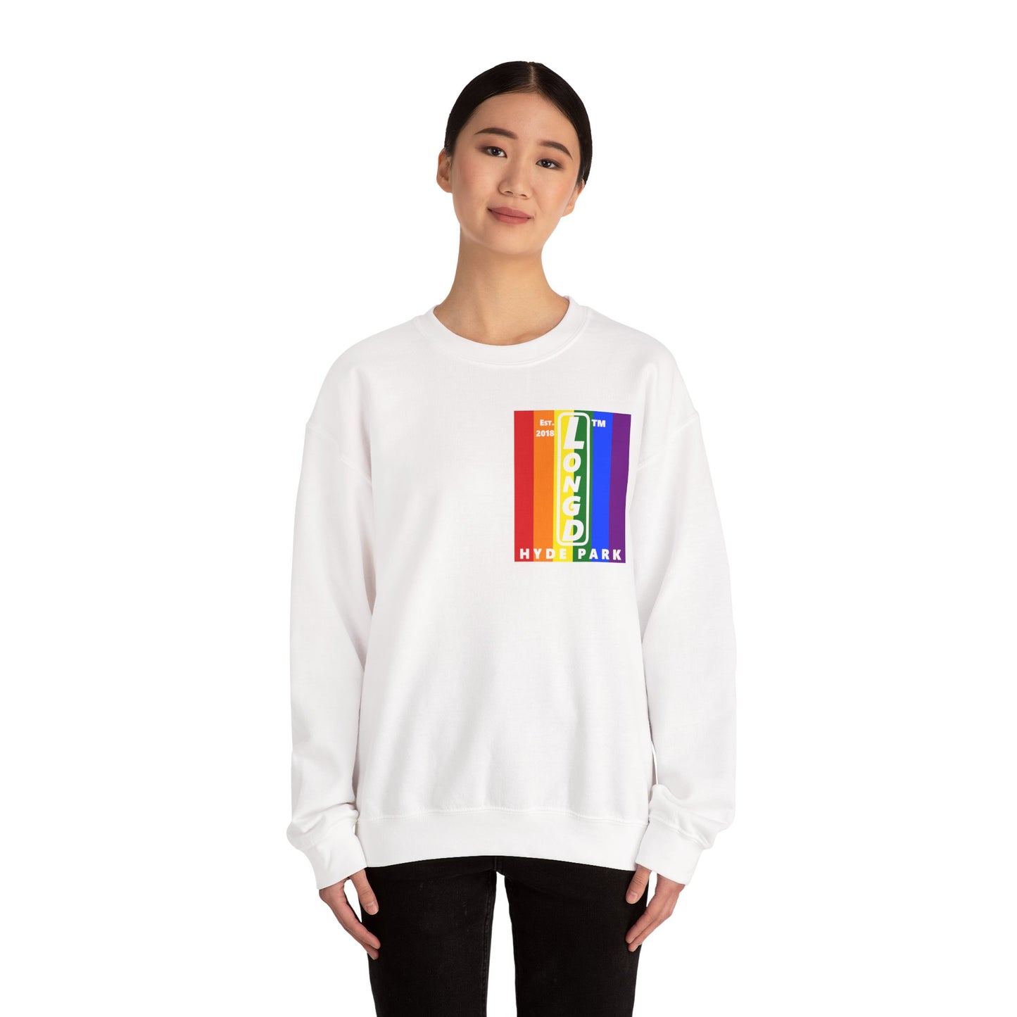LongD negative flag single-breasted front-back Hyde Park upright logo crewneck sweatshirt (Pride colors)