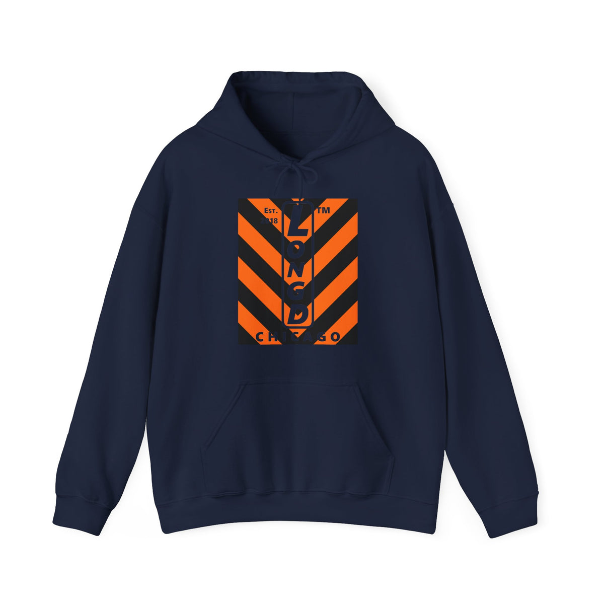LongD Chicago negative upright downward chevron logo (Halloween colors) hoodie