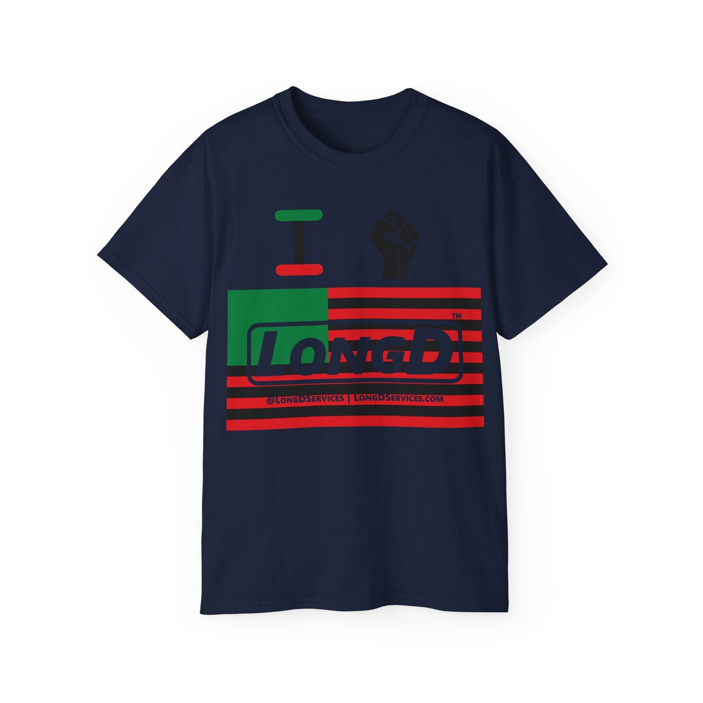 I Fist LongD® Logo Cotton Tee Juneteenth black fist negative flag