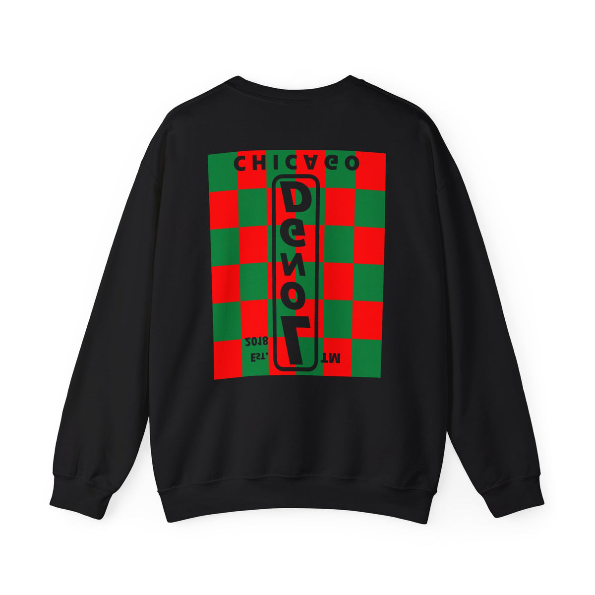 LongD Chicago negative upright checkered front-back logo (Xmas colors) crewneck sweatshirt