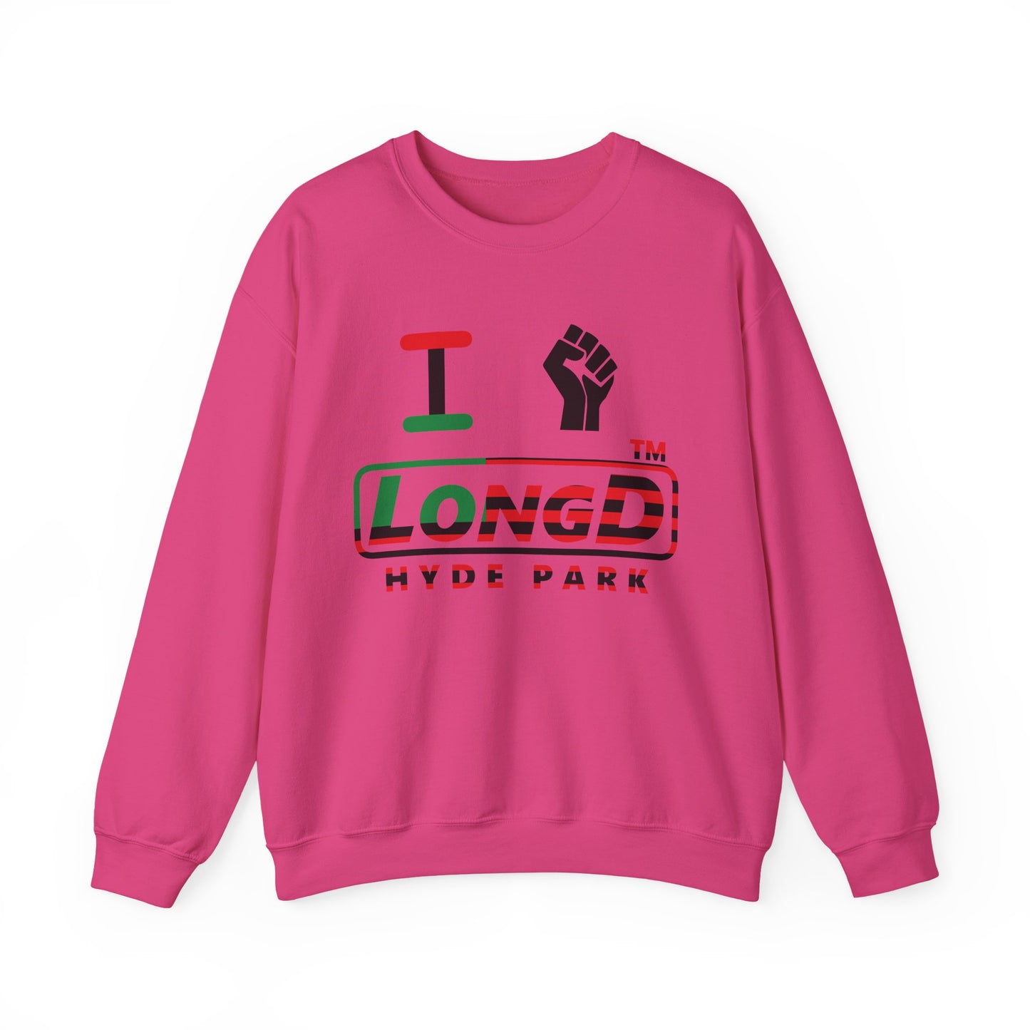 I fist LongD positive flag Hyde Park logo crewneck sweatshirt