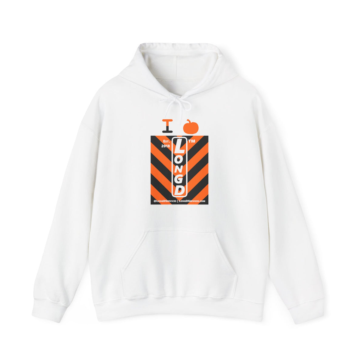 I pumpkin LongD Tag-domain negative upright downward chevron logo hoodie