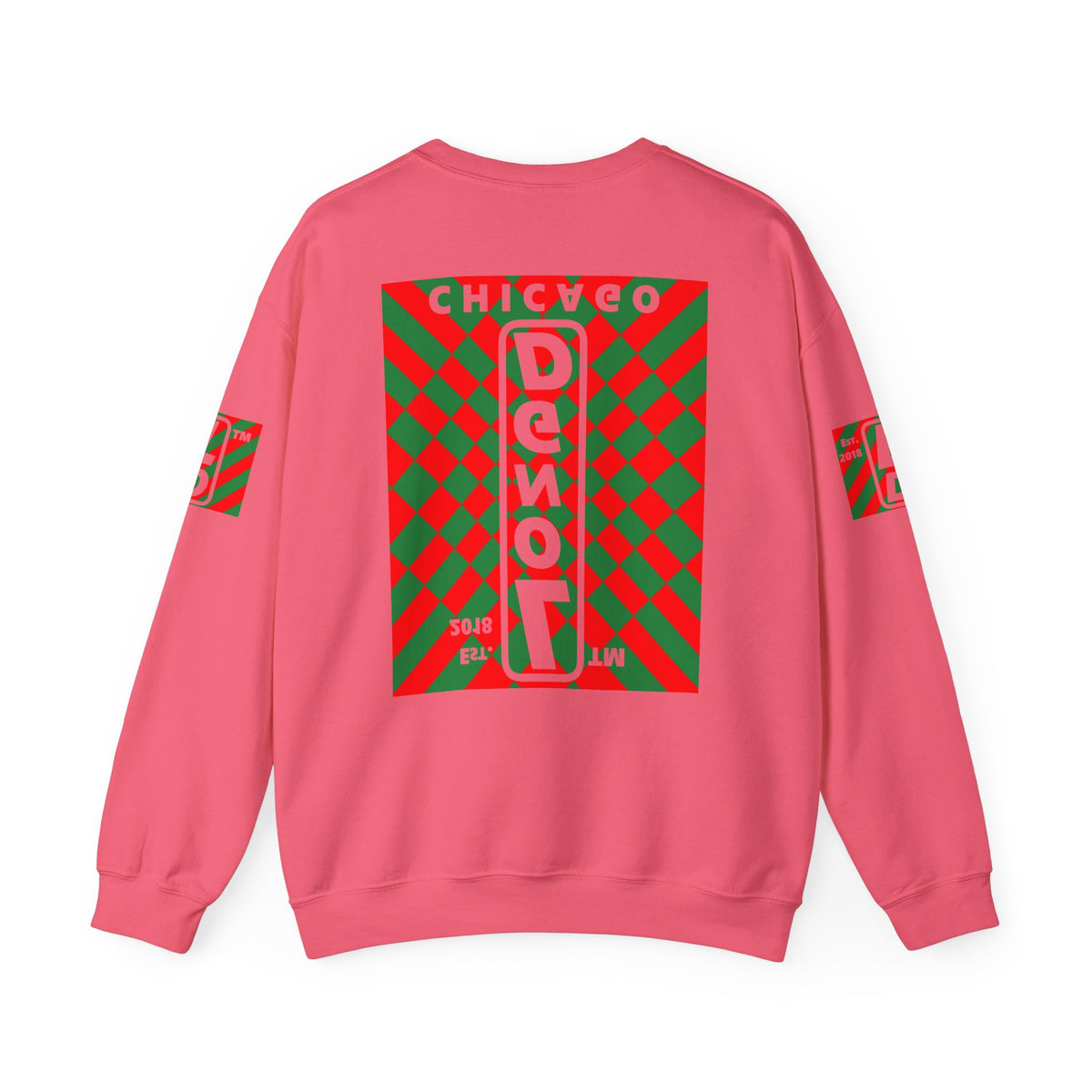 LongD Chicago negative upright stylized argyle 4-print logo (Xmas colors) crewneck sweatshirt