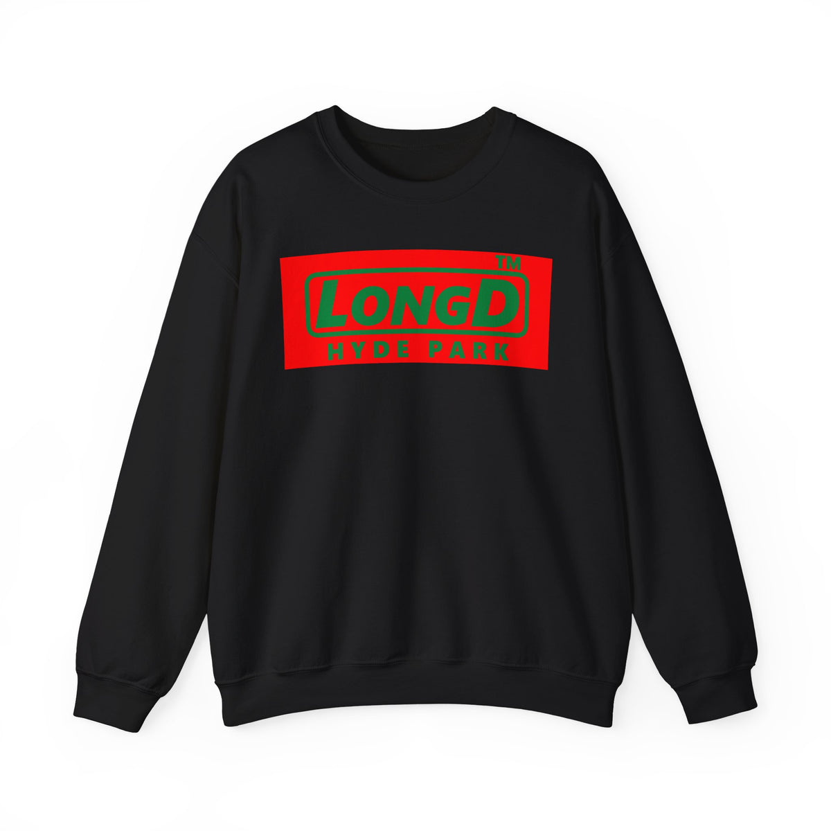 LongD Hyde Park logo positive green on negative red (Xmas colors) crewneck sweatshirt