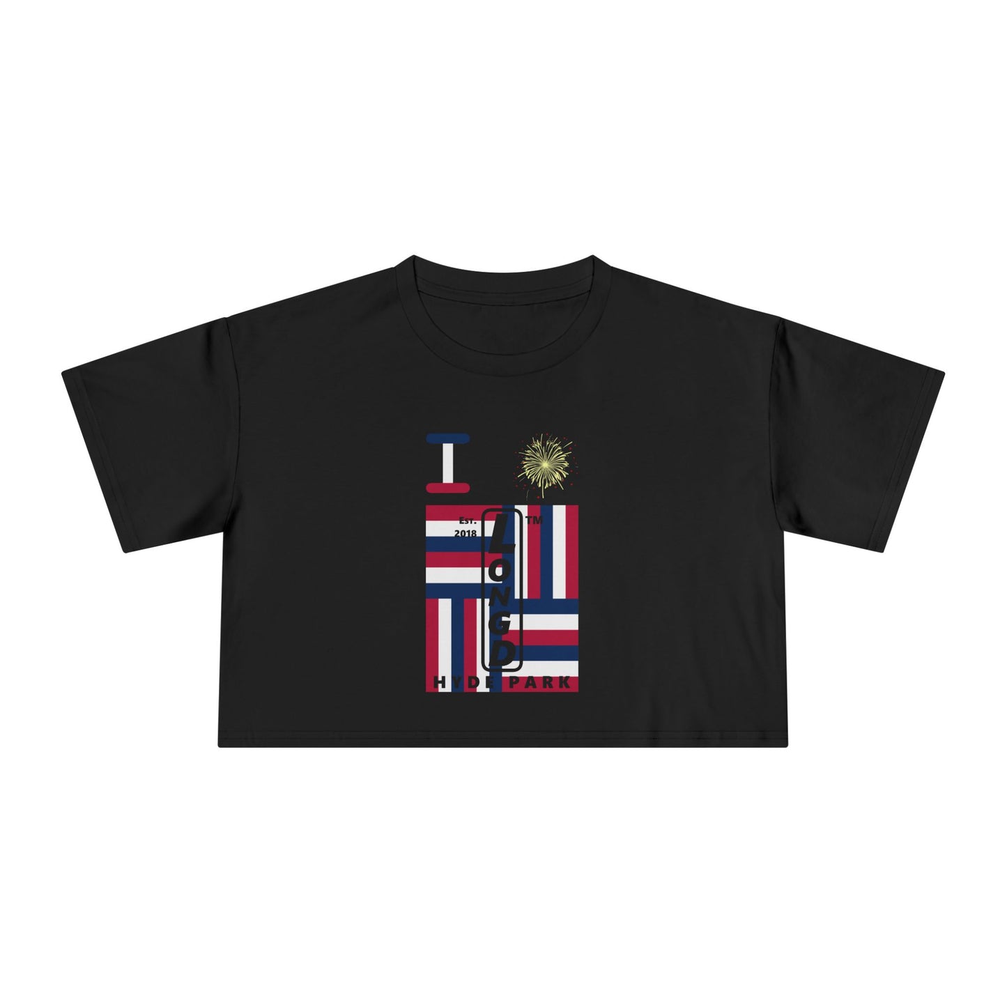 I burst LongD negative windmill upright front-reversed back Hyde Park logo crop tee