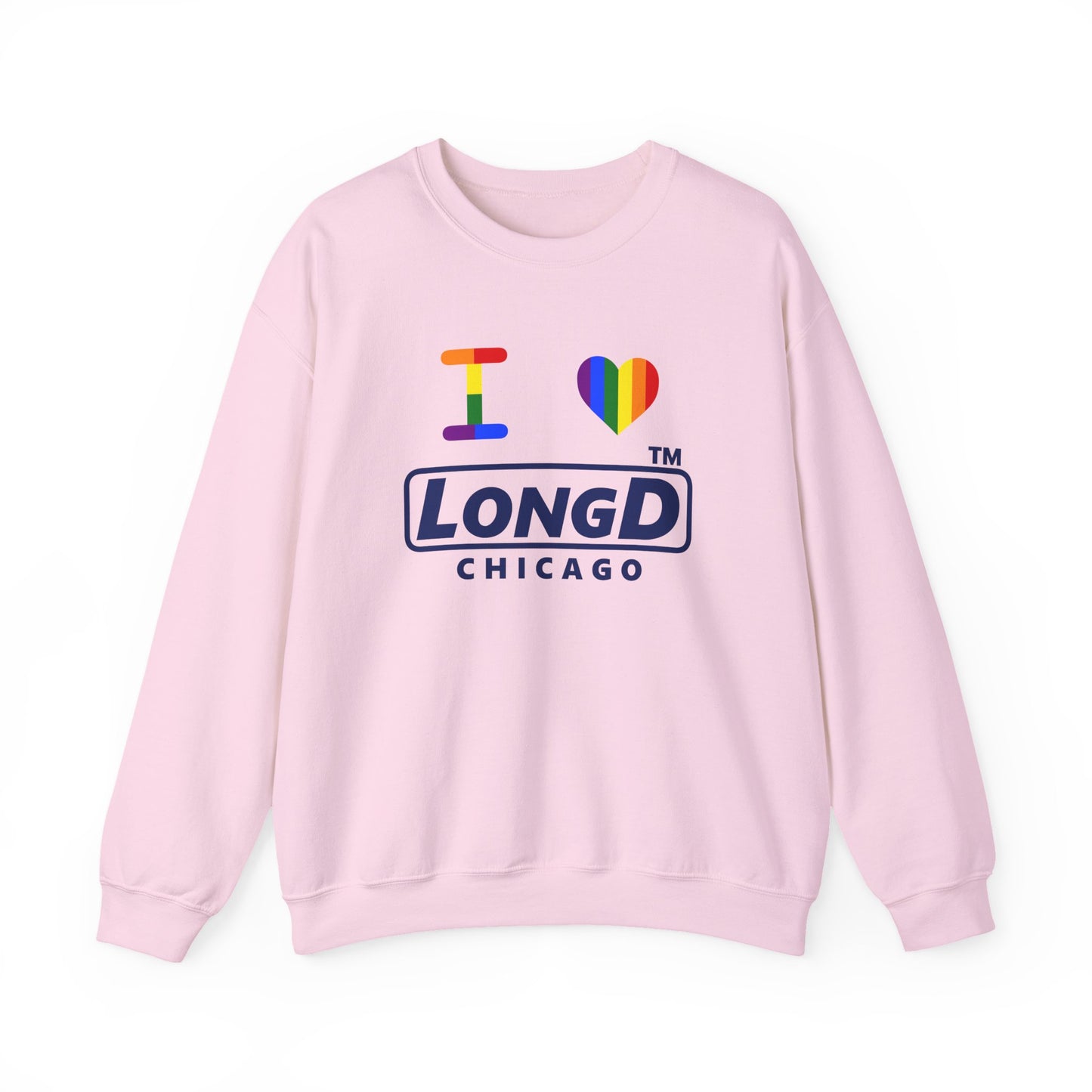 I Luv LongD official basic Chicago logo crewneck sweatshirt with Pride heart