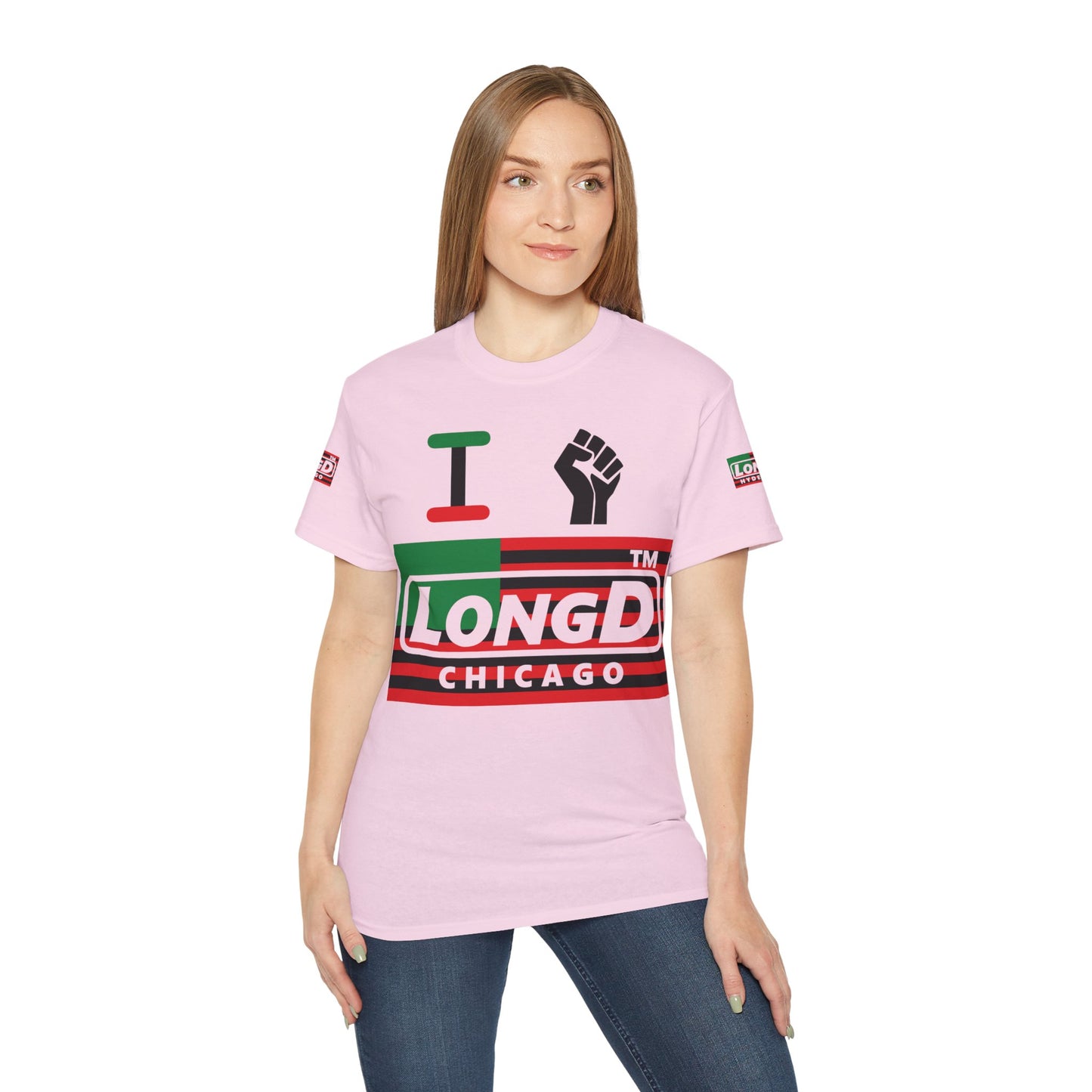 I fist LongD negative flag Chicago logo 4-print cotton tee