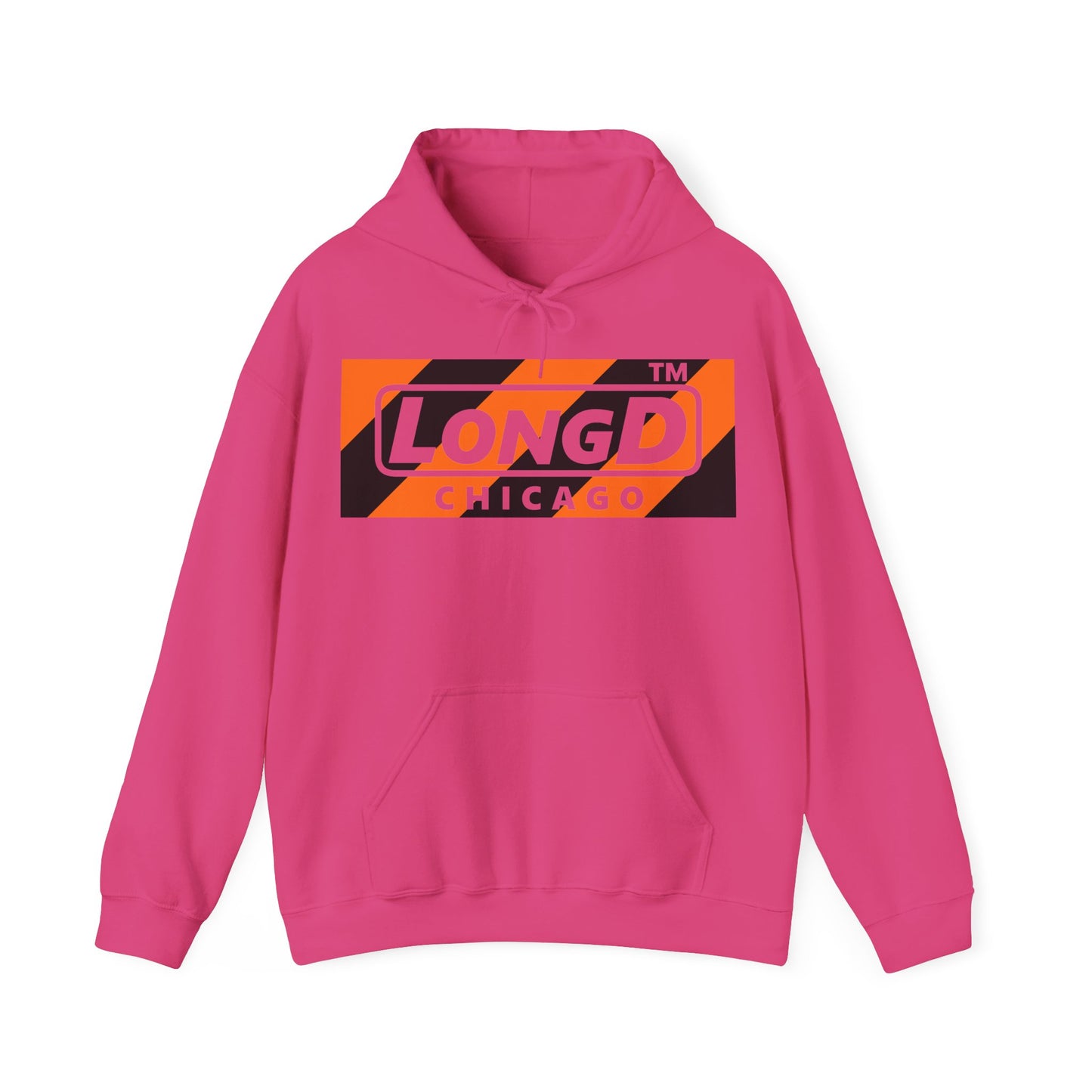 LongD Chicago negative diagonal 6-striped front-back logo (Halloween colors) hoodie