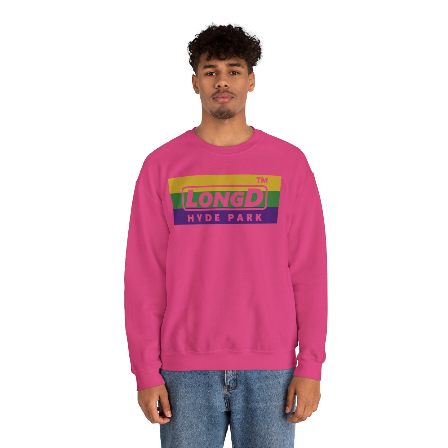 LongD negative striped Hyde Park logo crewneck sweatshirt