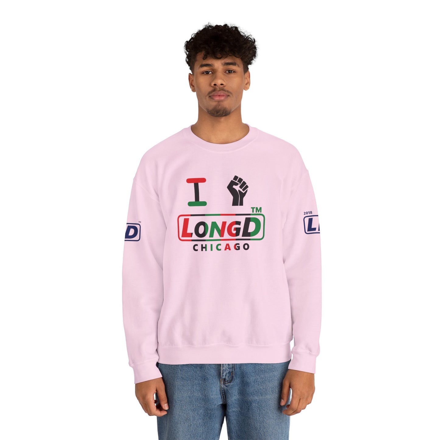 I fist LongD positive vertical 6-striped 4-print Chicago logo crewneck sweatshirt