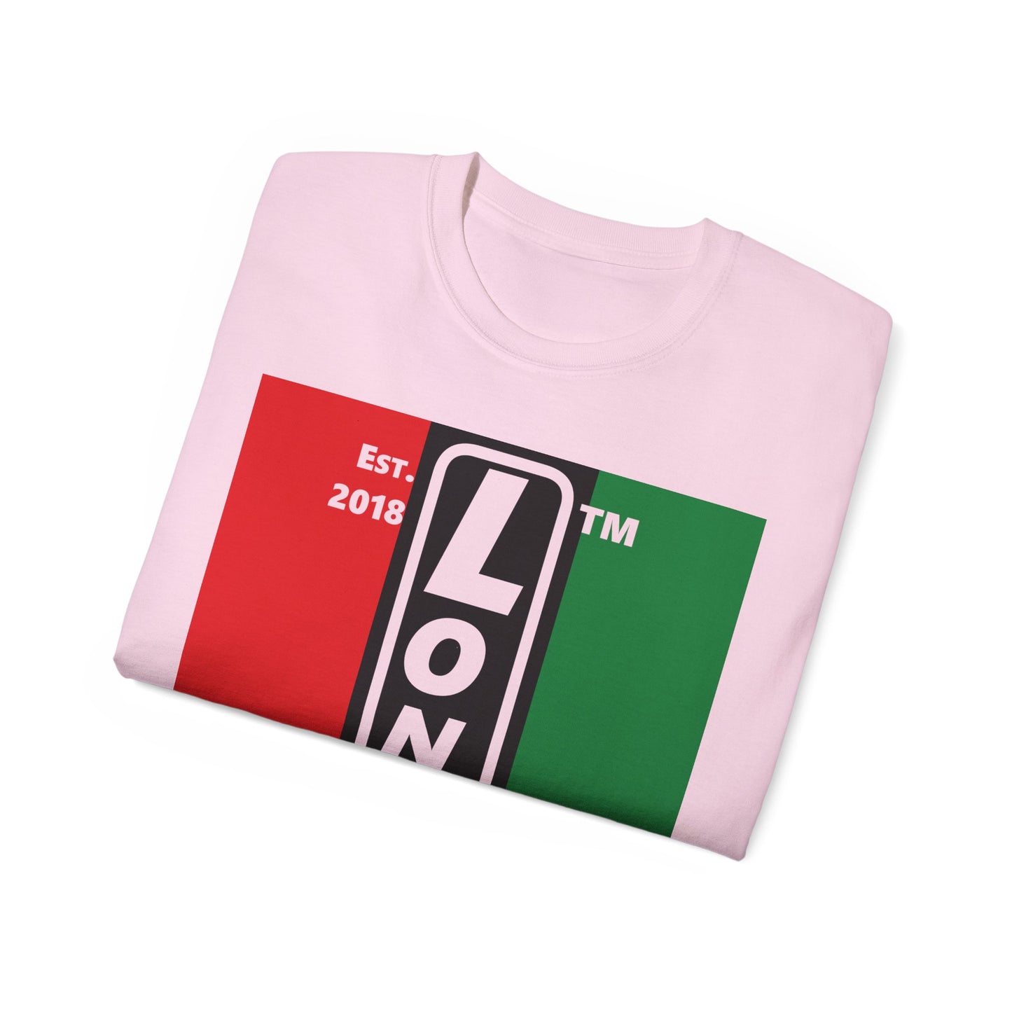 LongD Cotton Tee negative vertical striped Chicago upright logo (Juneteenth colors)
