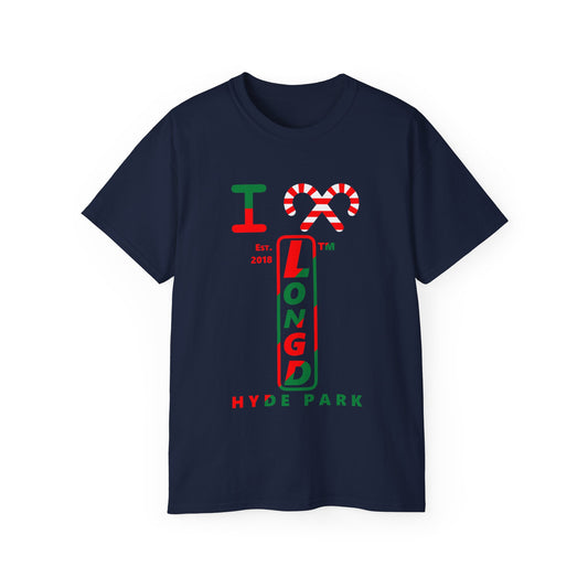 I candy cane LongD Hyde Park positive upright pixel-weighted 4-striped logo cotton tee
