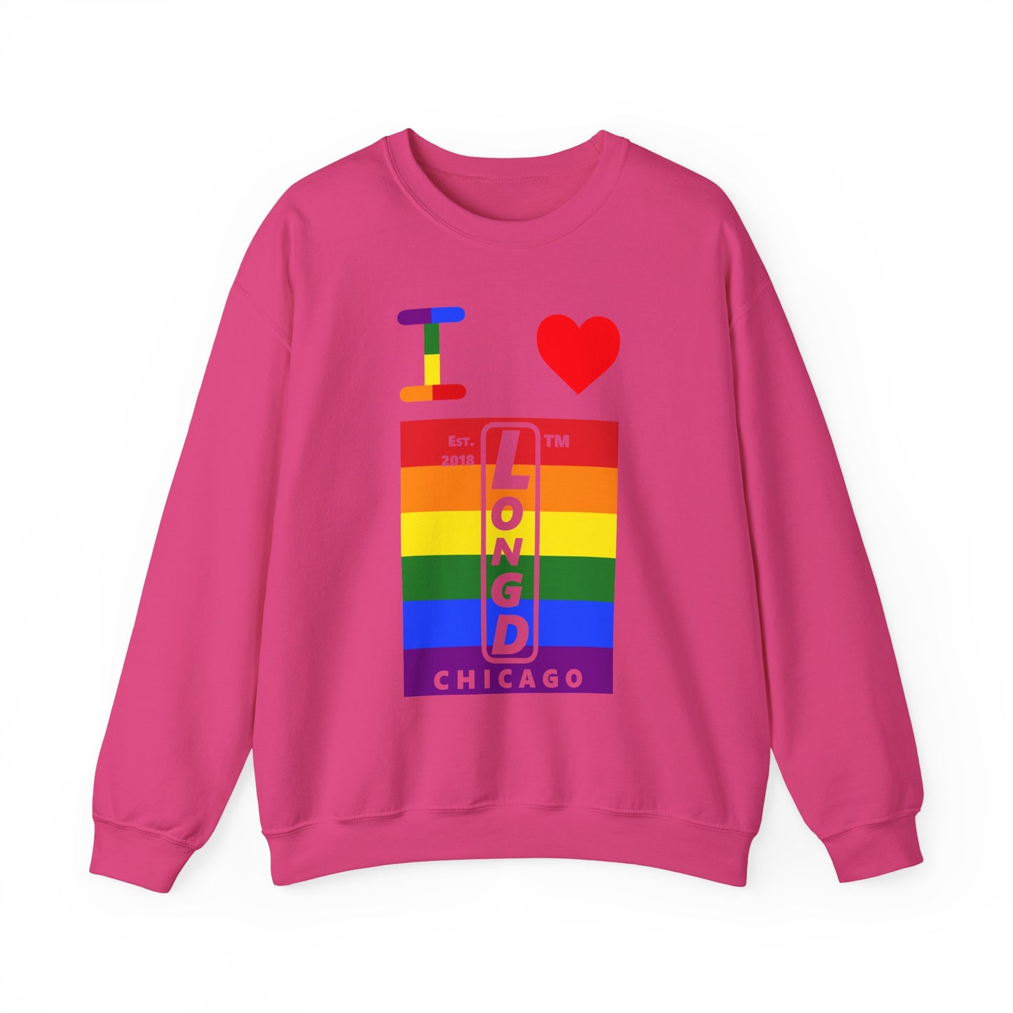 I Luv LongD negative horizontal 6-striped Chicago upright logo crewneck sweatshirt