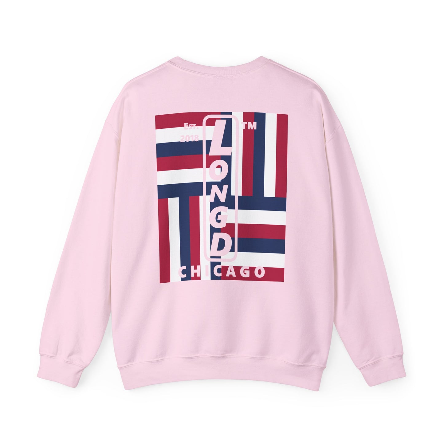 LongD negative rotated windmill Chicago front-back upright logo crewneck sweatshirt (patriotic colors)