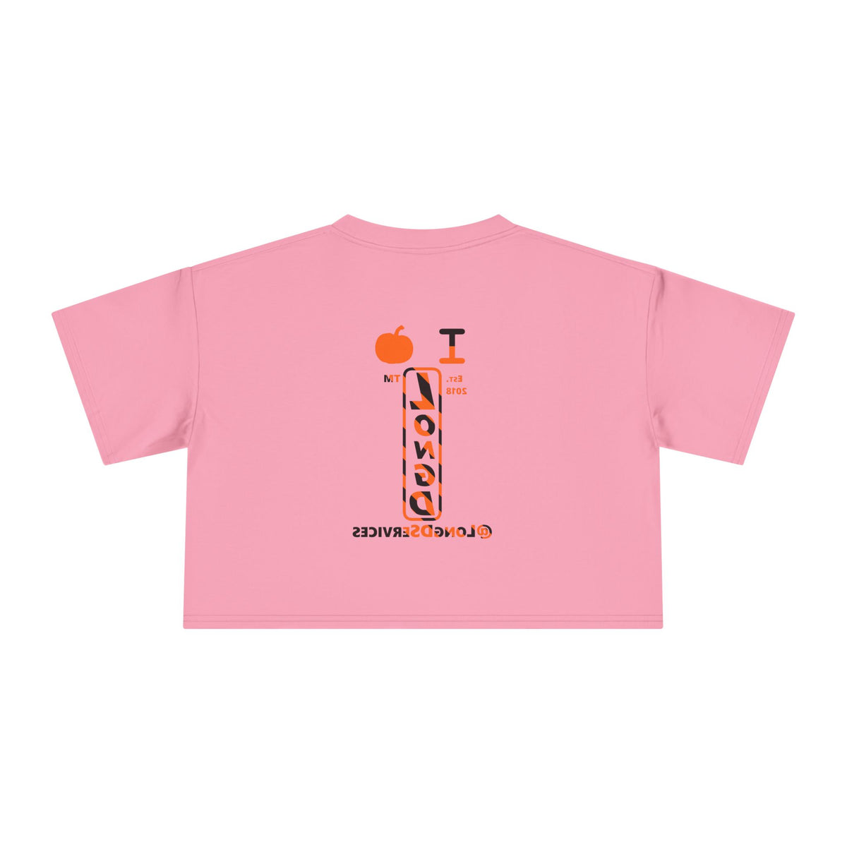 I pumpkin LongD Tag positive upright pixel-weighted 12-striped front-back logo crop tee
