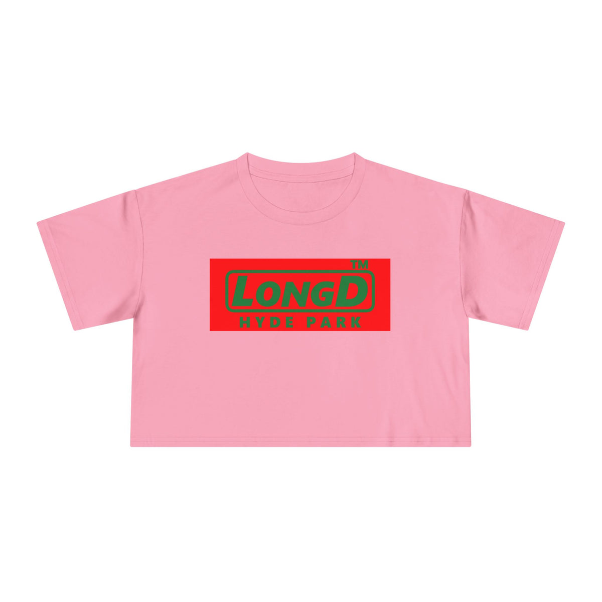 LongD Hyde Park logo positive green on negative red (Xmas colors) crop tee