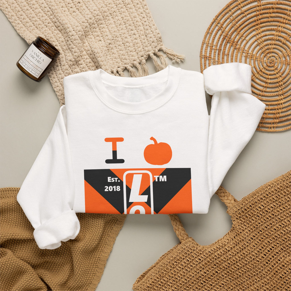 I pumpkin LongD Tag negative upright mixed argyle logo crewneck sweatshirt