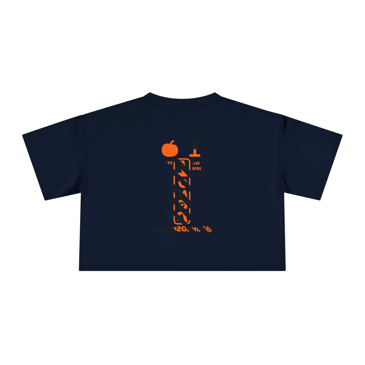 I pumpkin LongD Tag positive upright pixel-weighted 12-striped front-back logo crop tee