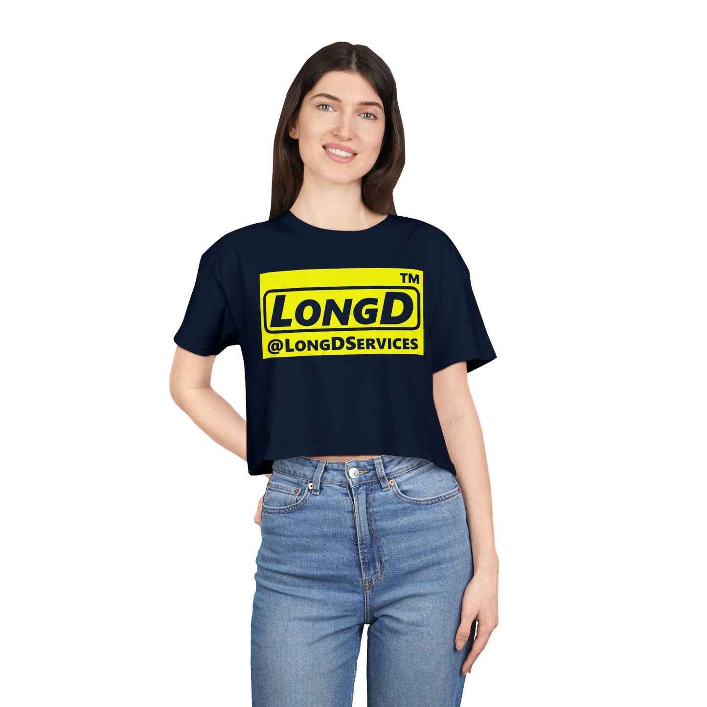 LongD Logo (Tag only negative alternate) Women's Crop Tee