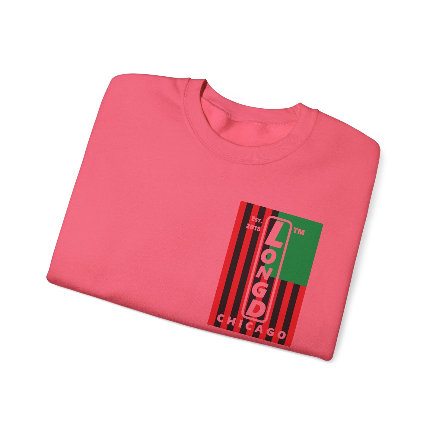 LongD negative cropped flag single-breasted front-back Chicago upright logo crewneck sweatshirt (Juneteenth colors)