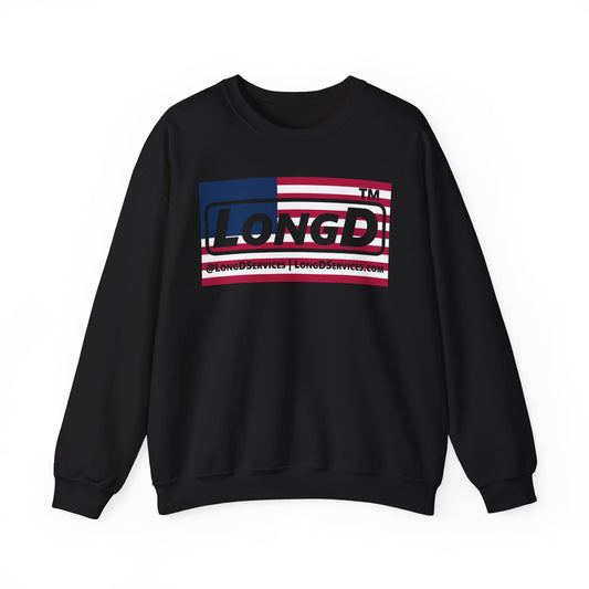 LongD negative flag front-back tag-domain logo crewneck sweatshirt (patriotic colors)