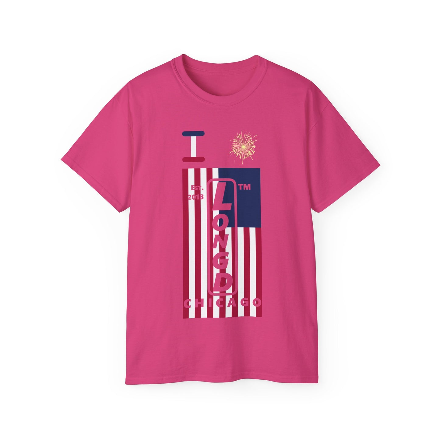 I Burst LongD cotton tee negative flag Chicago upright logo (Patriotic colors)