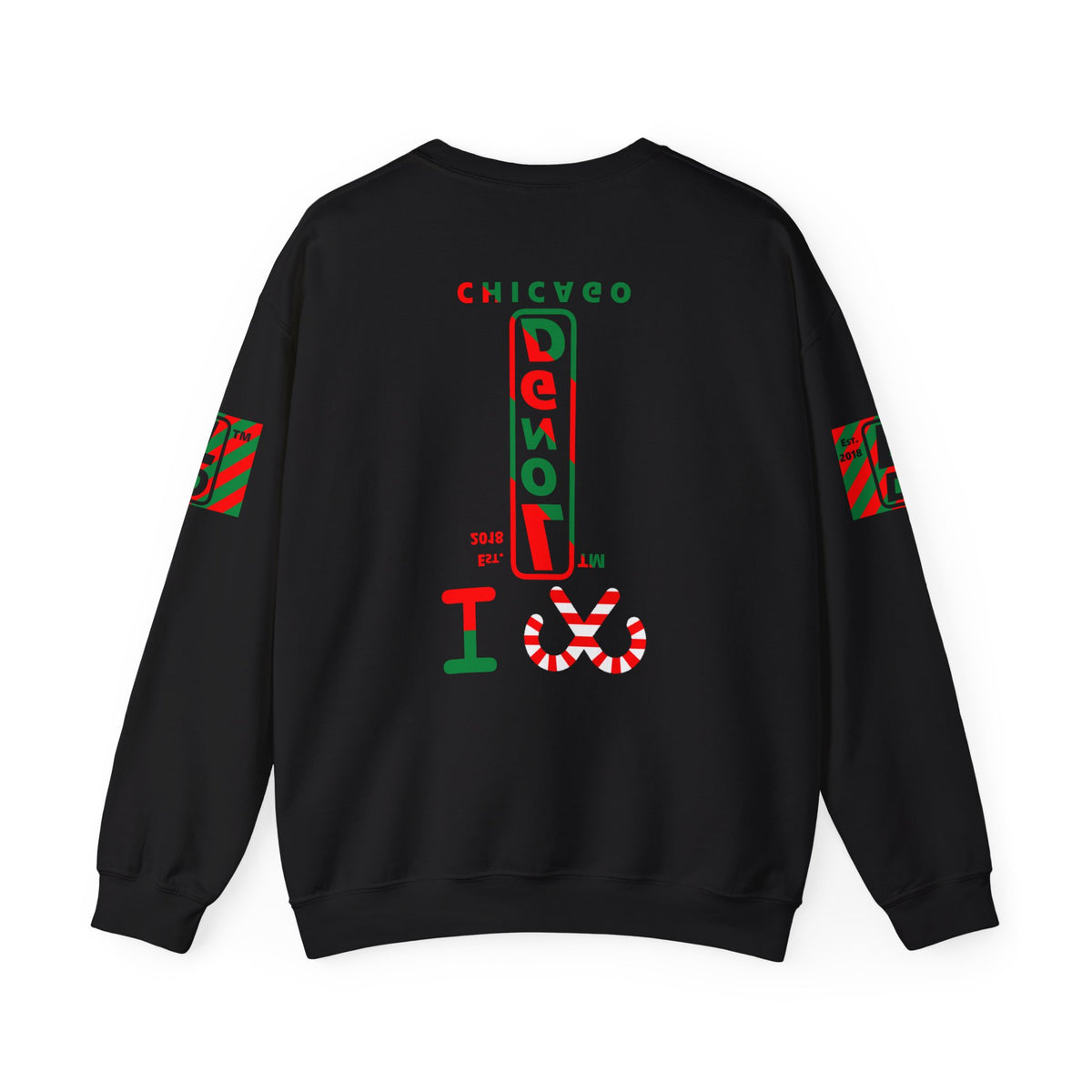 I candy cane LongD Chicago positive upright pixel-weighted 4-striped 4-print logo crewneck sweatshirt