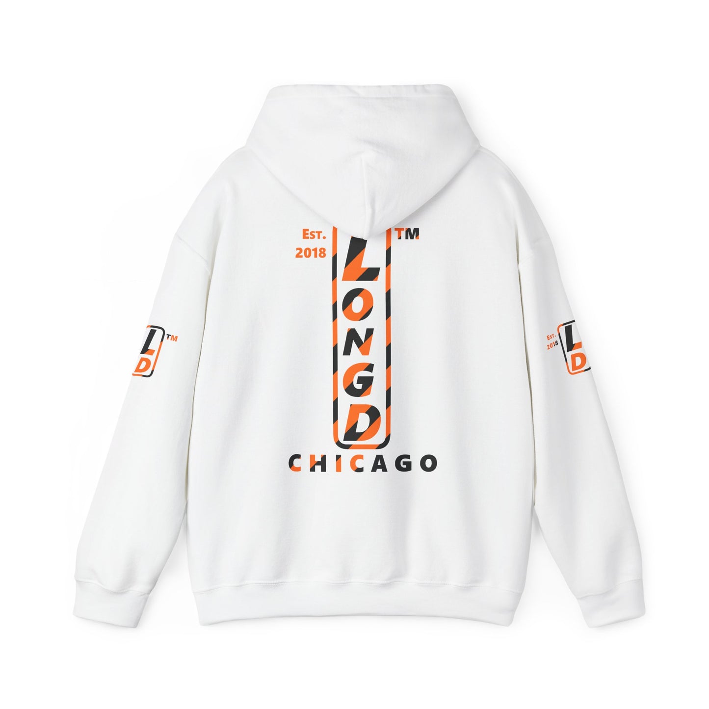 LongD Chicago positive upright pixel-weighted 12-striped 4-print logo (Halloween colors) hoodie