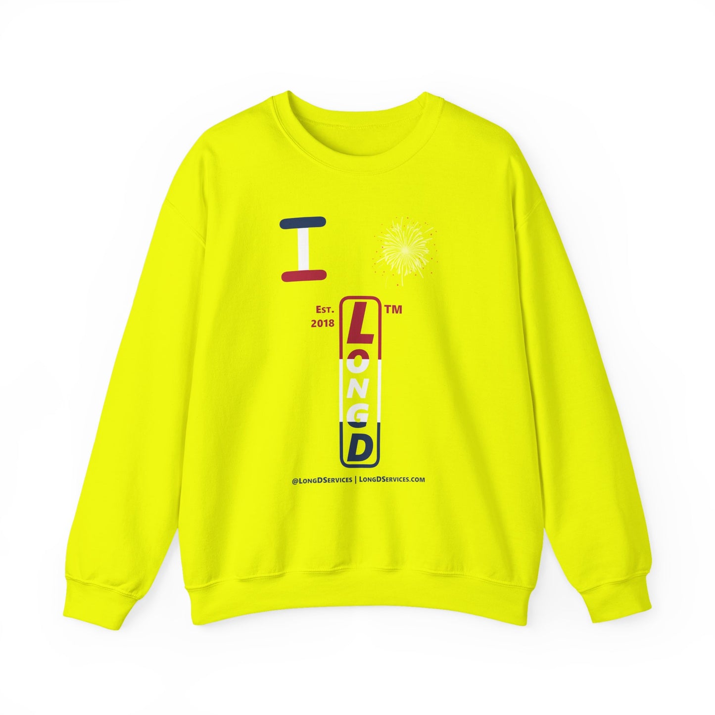 I Burst LongD positive horizontal 3-striped tag-domain upright logo crewneck sweatshirt
