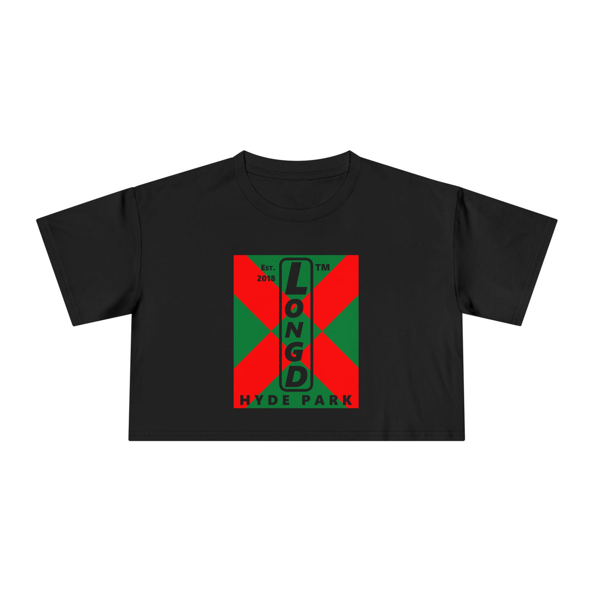 LongD Hyde Park negative upright argyle x logo (Xmas colors) crop tee